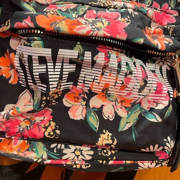 Steve Madden Black Orange and Pink Floral Print Backpack 9x10 - Picture 16 of 16